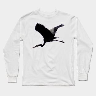 Great Blue Heron Flying Past the Clouds Above Trojan Pond 6 Long Sleeve T-Shirt